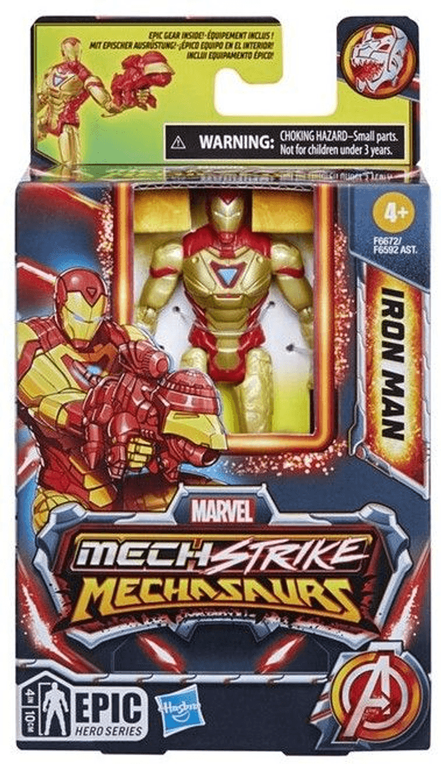 Marvel Mech Strike Mechasaurs Iron Man Figurine articulée d'action 10,2 cm avec accessoires d'armes pour enfants à partir de 4 ans