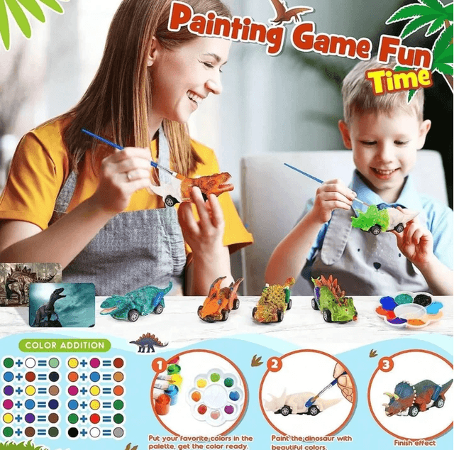 Kit de peinture créative Dino-Car : libérez le plaisir de la course imaginative !