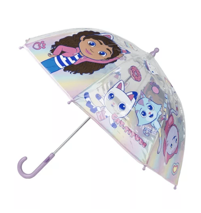 Parapluie transparent Ø71 cm à bulles Gabby et sa Maison Magique - Ouverture Manuelle - Rose - Imprimé Gabby et ses Amis -